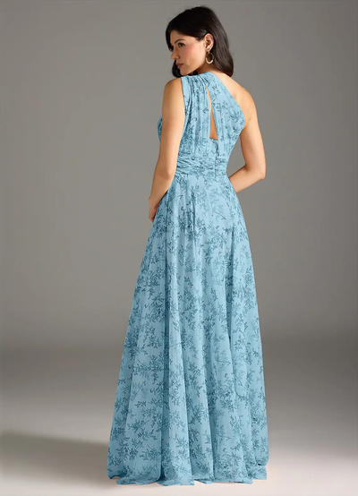 Elegantes Maxikleid mit A-Linie und schrägem Träger in floralem Muster