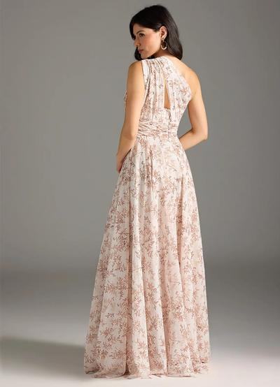 Elegantes Maxikleid mit A-Linie und schrägem Träger in floralem Muster