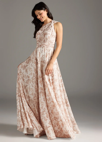 Elegantes Maxikleid mit A-Linie und schrägem Träger in floralem Muster