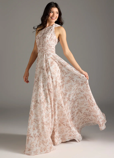 Elegantes Maxikleid mit A-Linie und schrägem Träger in floralem Muster