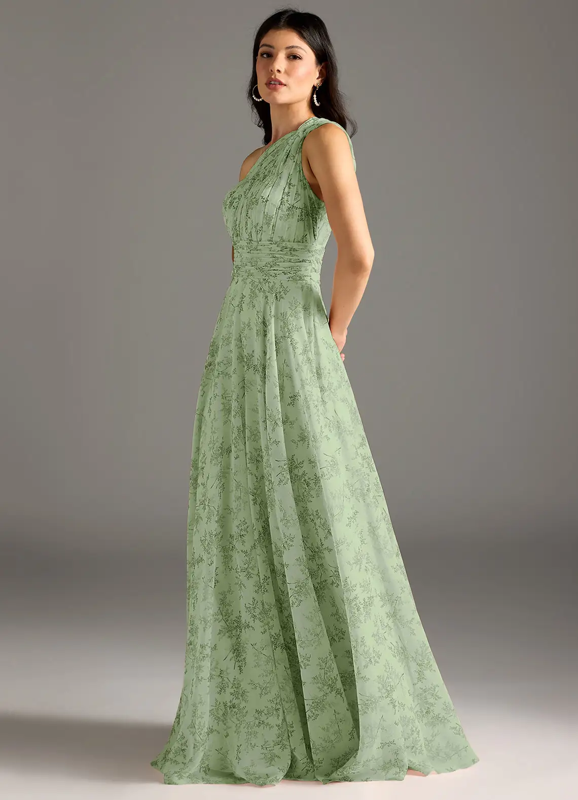 Elegantes Maxikleid mit A-Linie und schrägem Träger in floralem Muster
