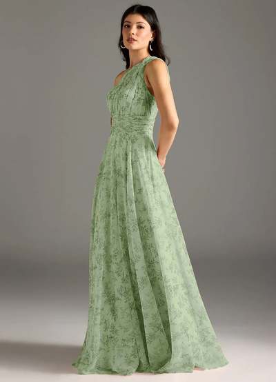Elegantes Maxikleid mit A-Linie und schrägem Träger in floralem Muster