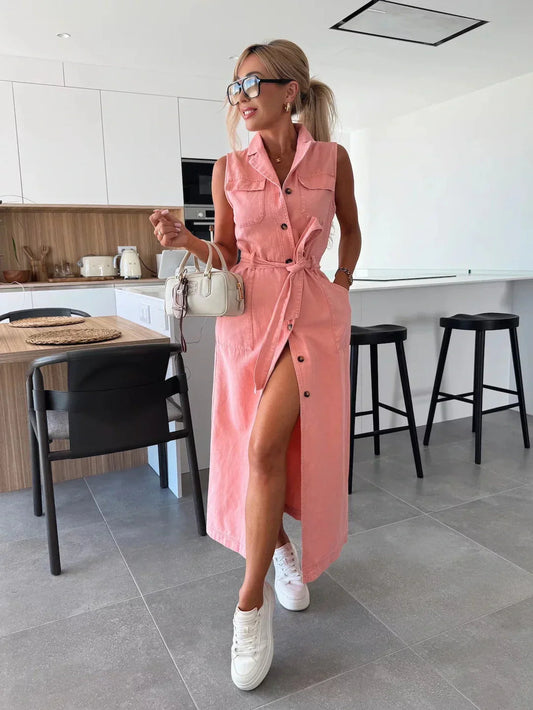 Ärmelloses Maxikleid mit Knopfleiste im modernen und eleganten Design