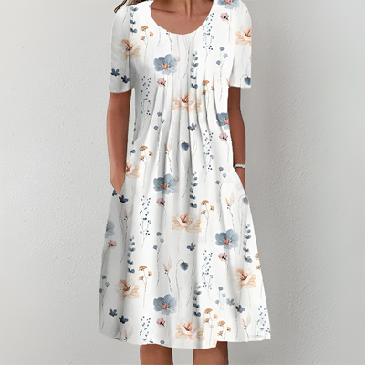 Klassisches Midikleid mit Blumenmuster und kurzen Ärmeln