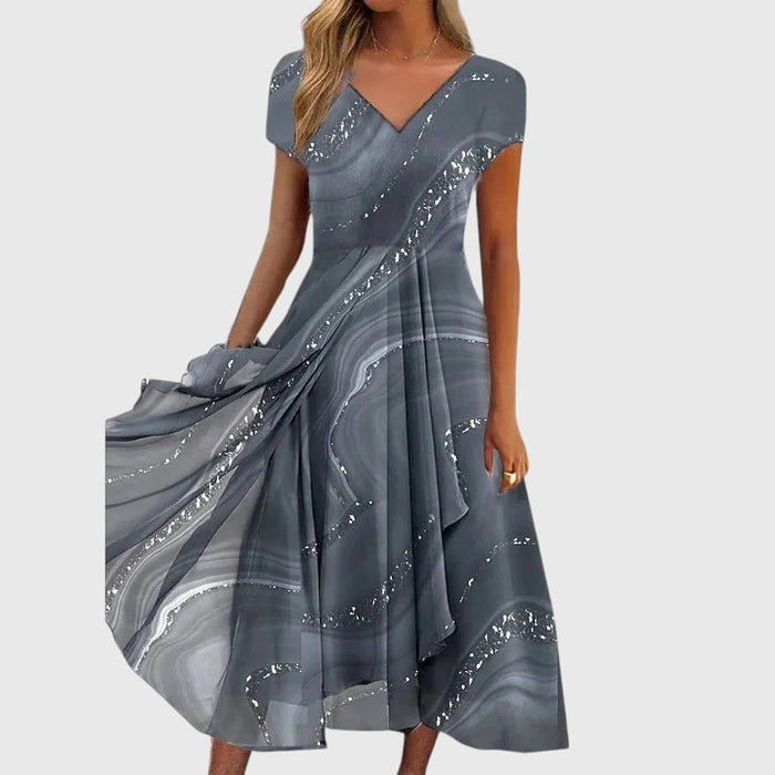 Elegantes Midikleid mit V-Ausschnitt und kurzen Ärmeln