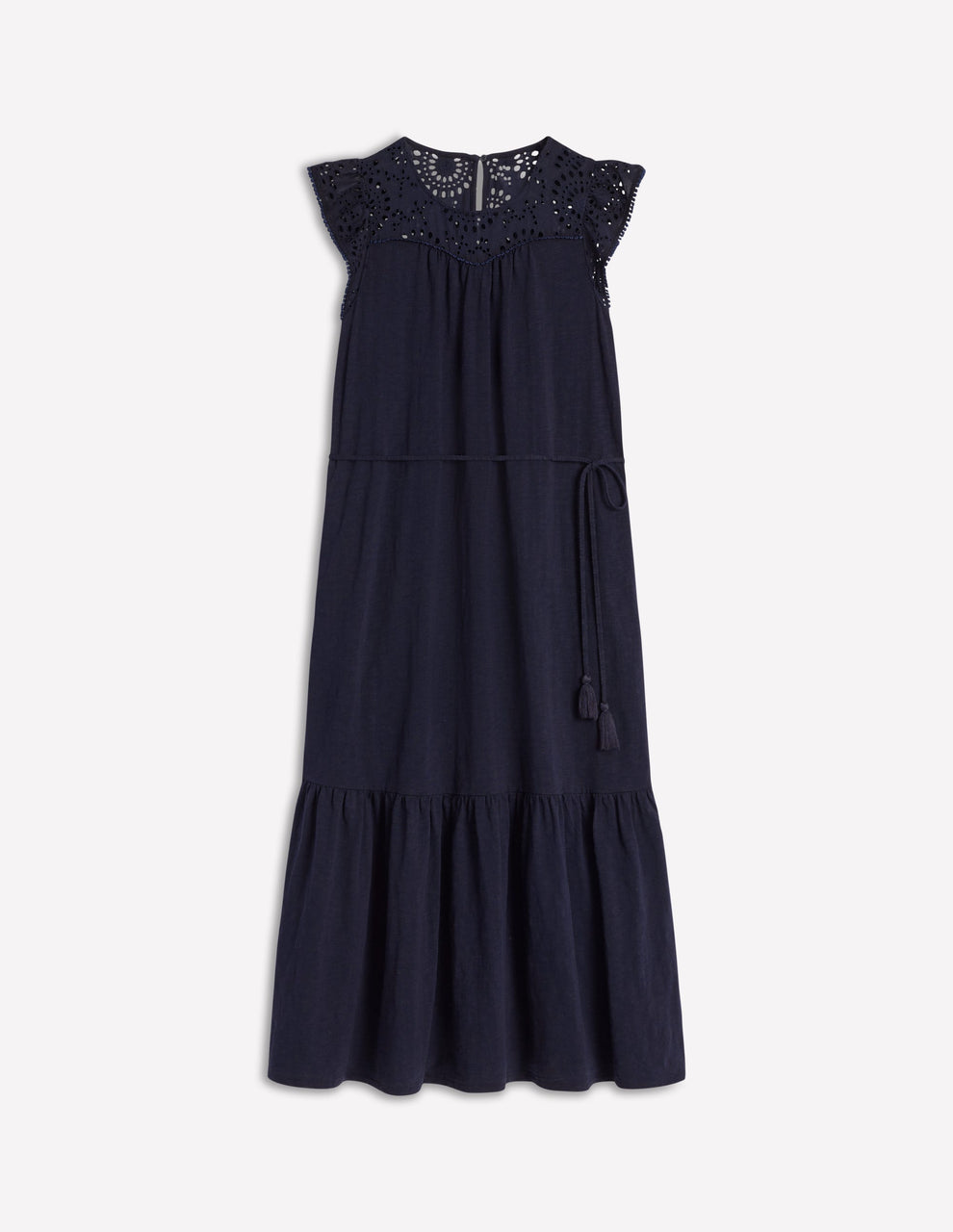 Midikleid mit feiner Lochstickerei an den kurzen Ärmeln