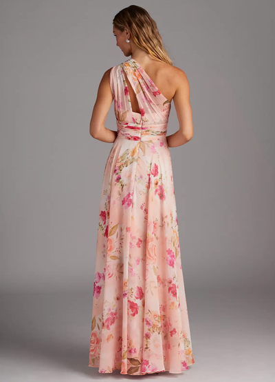 Elegantes Maxikleid mit A-Linie und schrägem Träger in floralem Muster