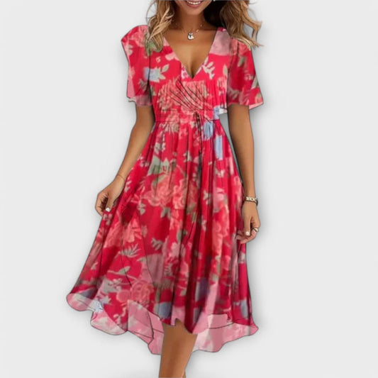 Elegantes Kleid mit V-Ausschnitt und kurzen Ärmeln