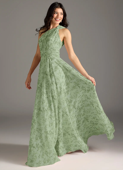 Elegantes Maxikleid mit A-Linie und schrägem Träger in floralem Muster
