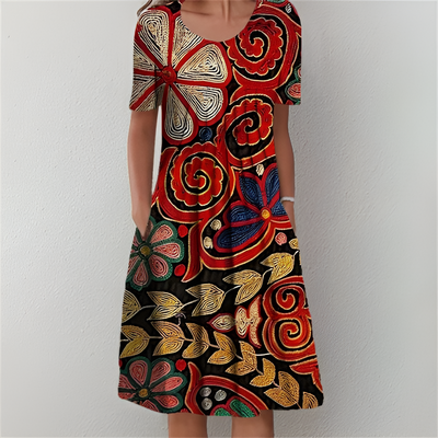 Klassisches Midikleid mit Blumenmuster und kurzen Ärmeln