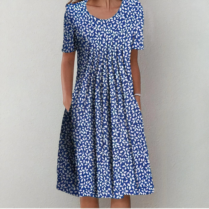 Lässiges Midikleid mit Blumendesign und rundem Ausschnitt