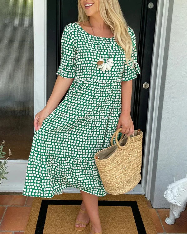 Lockeres Midikleid mit Punkten und kurzen Ärmeln für Damen