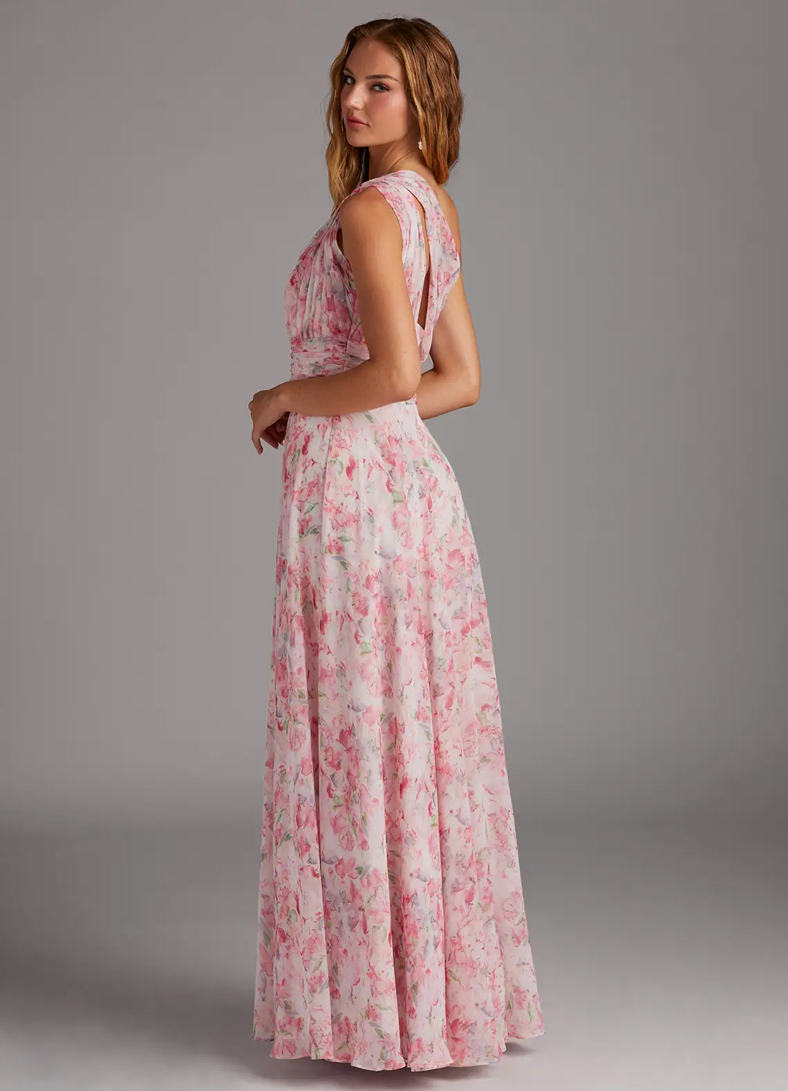 Elegantes Maxikleid mit A-Linie und schrägem Träger in floralem Muster