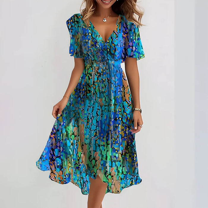 Elegantes Kleid mit V-Ausschnitt und kurzen Ärmeln