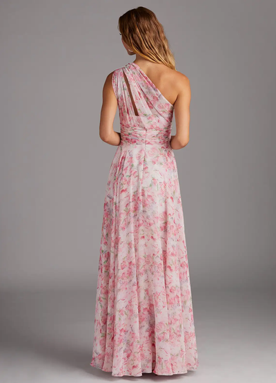Elegantes Maxikleid mit A-Linie und schrägem Träger in floralem Muster