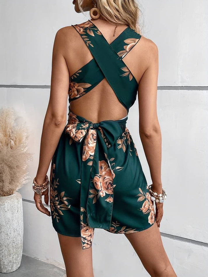 Leichter eleganter Sommer Jumpsuit mit Blumenmuster für Dame