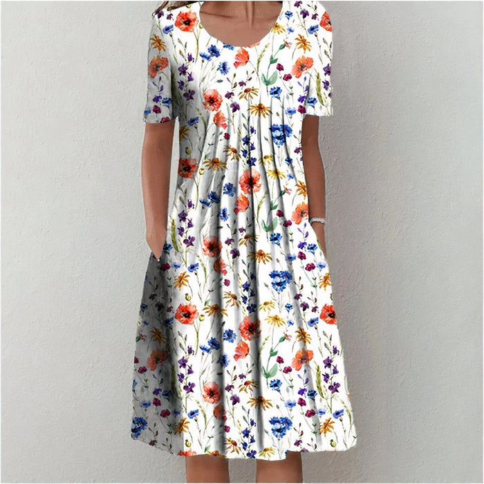 Lässiges Midikleid mit Blumendesign und rundem Ausschnitt