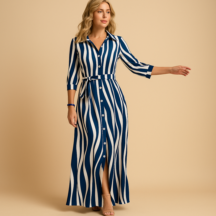 Langes stilvolles Damenkleid mit schlichten Ärmeln für den Alltag