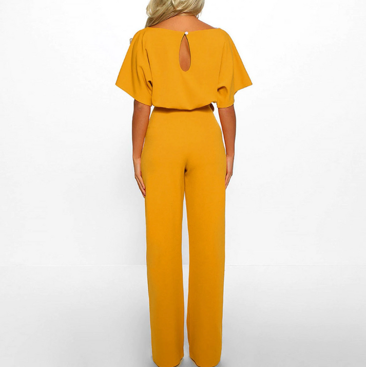 Bequemer langer Jumpsuit mit kurzen Ärmeln für stilvolle Auftritte