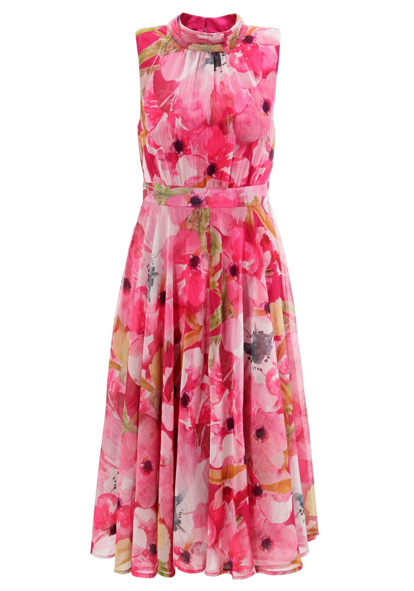 Midikleid mit zartem Blumenmuster und modernem Nackenträgerstil