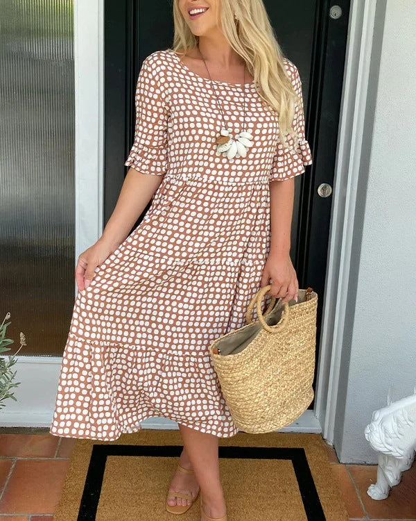 Lockeres Midikleid mit Punkten und kurzen Ärmeln für Damen