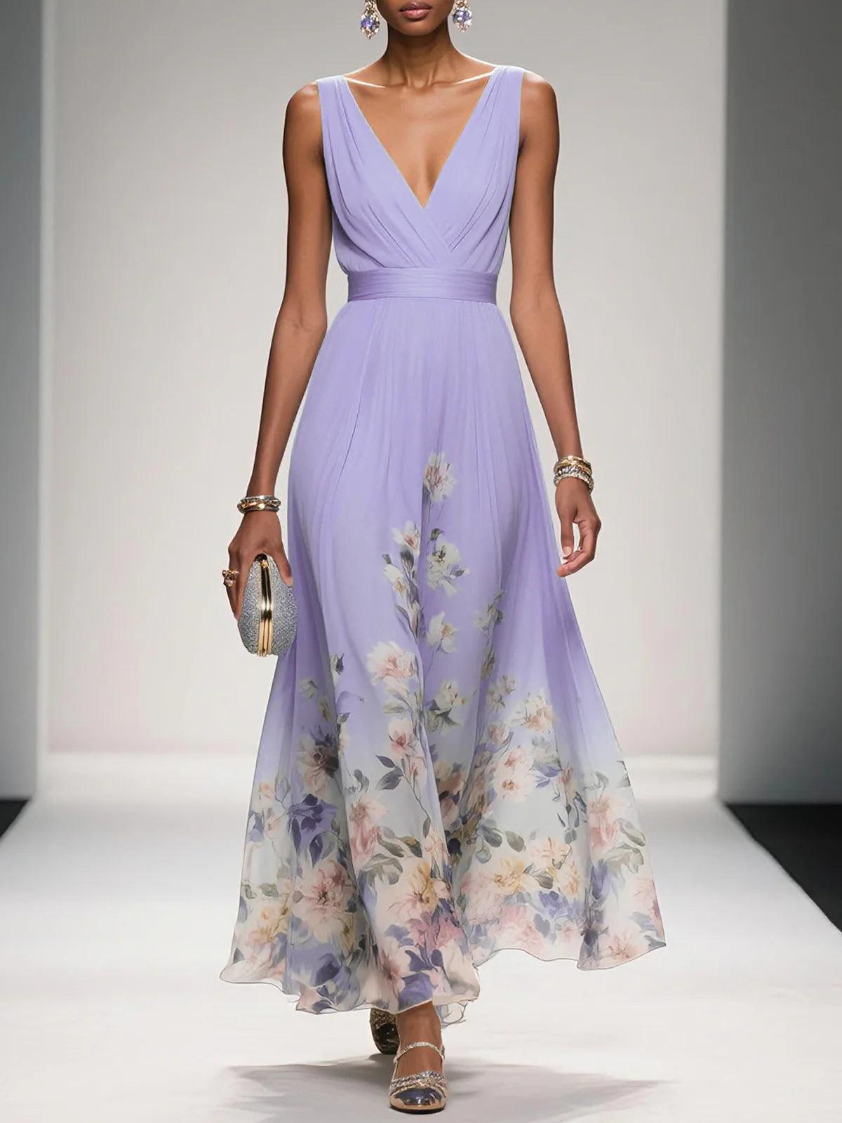 Maxikleid mit Blumenmuster und ärmellosem Schnitt in A-Linie