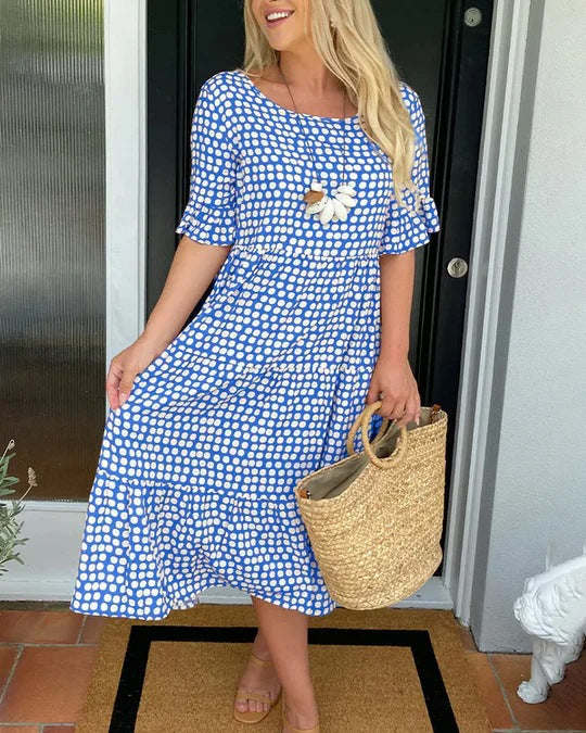 Lockeres Midikleid mit Punkten und kurzen Ärmeln für Damen