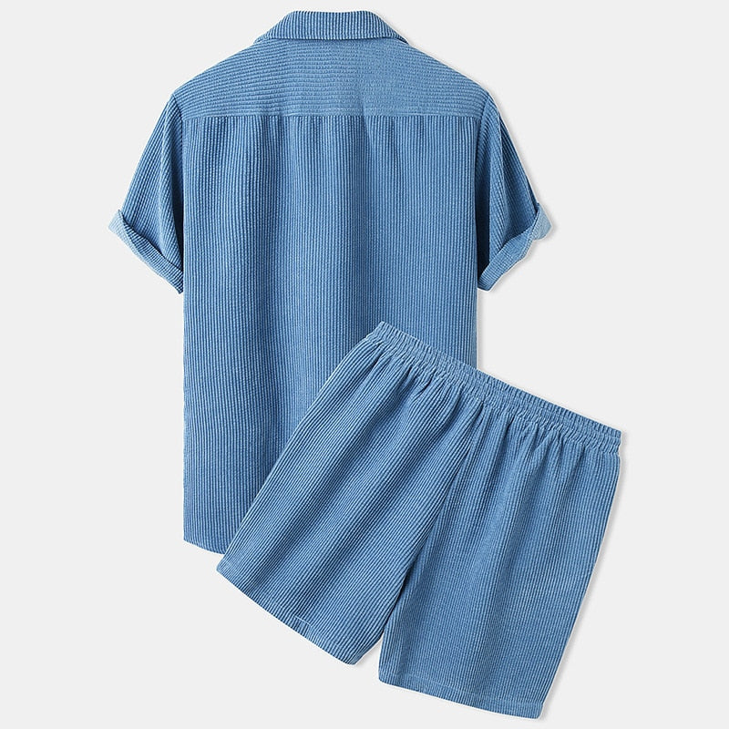 Luca | Herren Waffelstrick Set mit Kurzarmshirt und Shorts