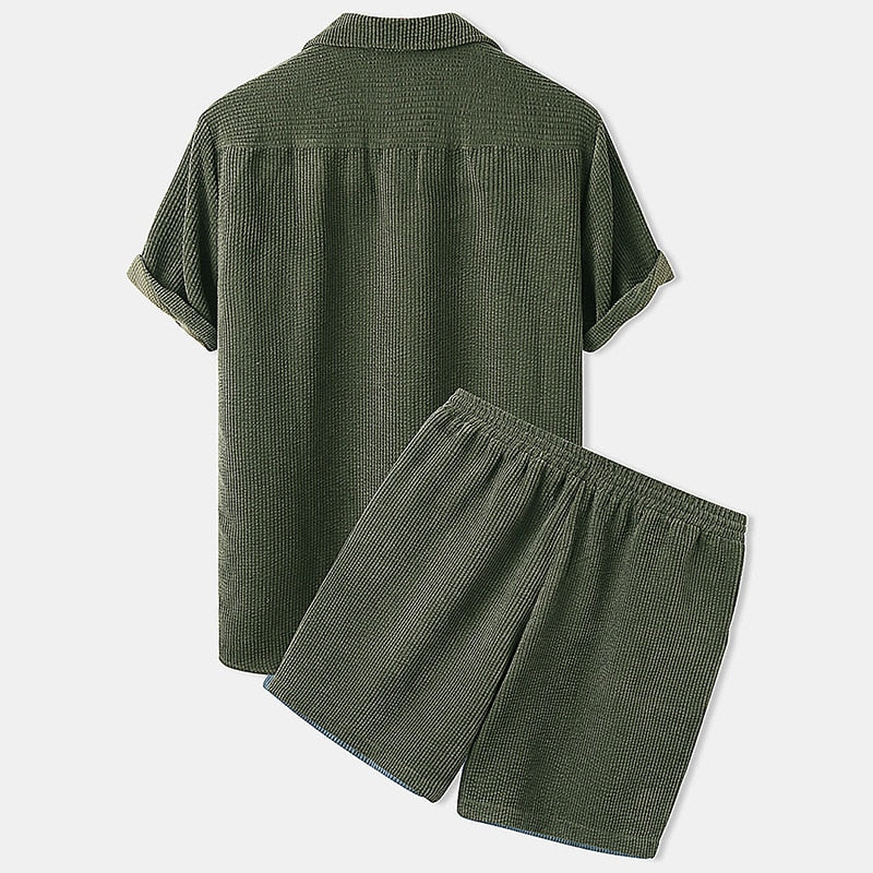 Luca | Herren Waffelstrick Set mit Kurzarmshirt und Shorts