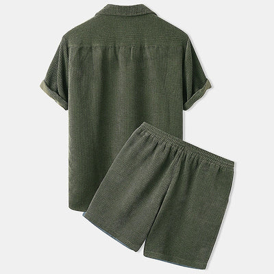Luca | Herren Waffelstrick Set mit Kurzarmshirt und Shorts
