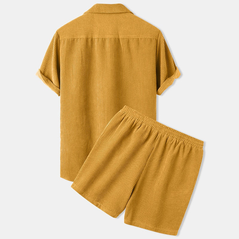 Luca | Herren Waffelstrick Set mit Kurzarmshirt und Shorts