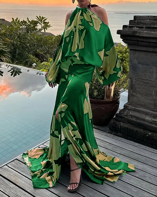 Elegantes Maxikleid mit Muster und langen Ärmeln im Off Shoulder Look