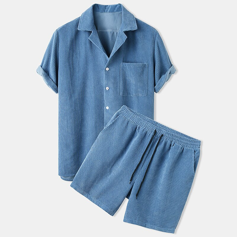 Luca | Herren Waffelstrick Set mit Kurzarmshirt und Shorts