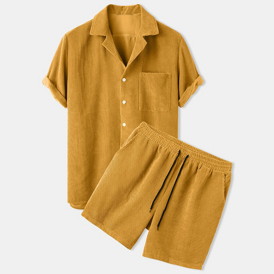 Luca | Herren Waffelstrick Set mit Kurzarmshirt und Shorts