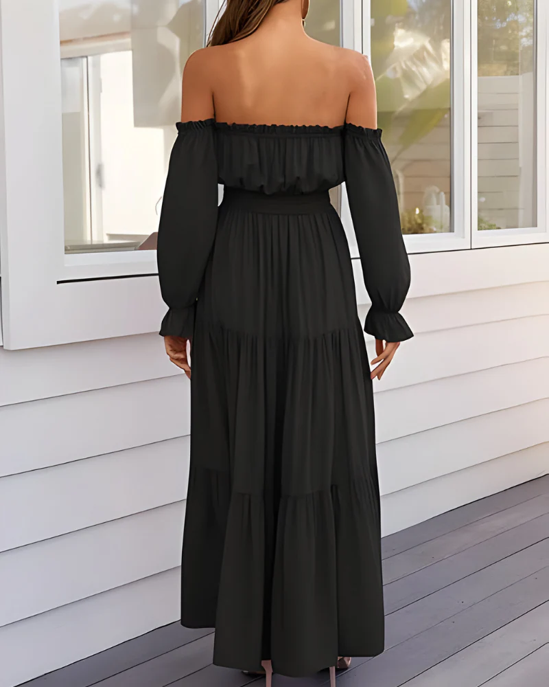 Elegantes Maxikleid für Damen mit schulterfreiem Design und leichtem Schlitz