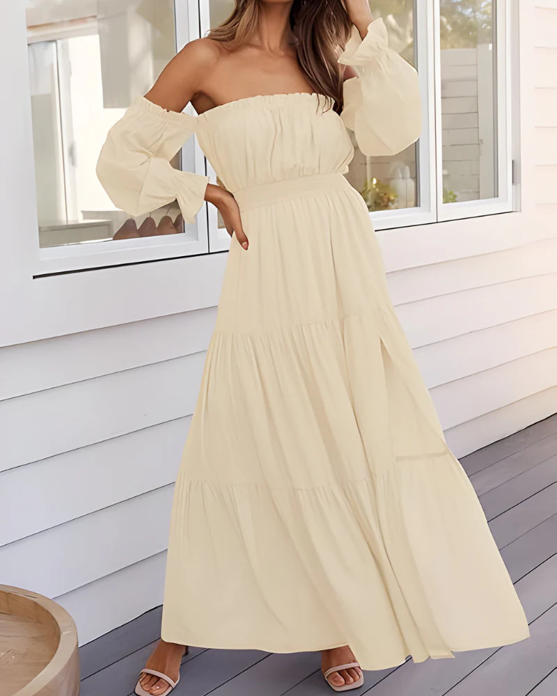 Elegantes Maxikleid für Damen mit schulterfreiem Design und leichtem Schlitz
