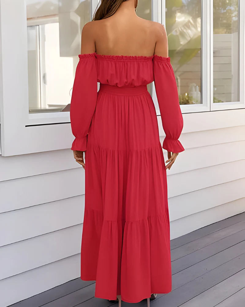 Elegantes Maxikleid für Damen mit schulterfreiem Design und leichtem Schlitz