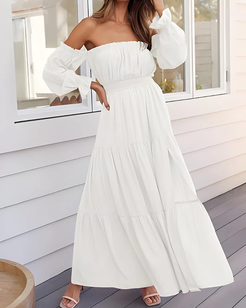 Elegantes Maxikleid für Damen mit schulterfreiem Design und leichtem Schlitz