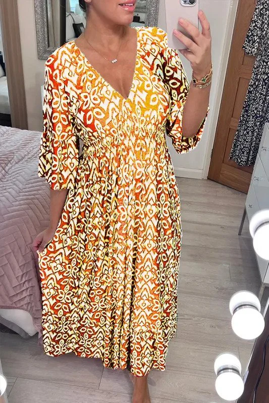 Boho Maxikleid mit sanftem Ausschnitt und mittellangen Ärmeln für besondere Anlässe