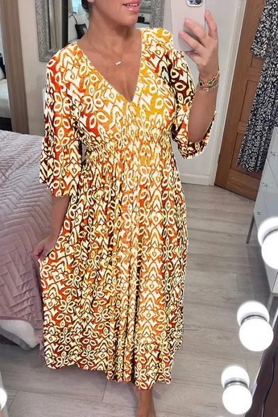 Boho Maxikleid mit sanftem Ausschnitt und mittellangen Ärmeln für besondere Anlässe