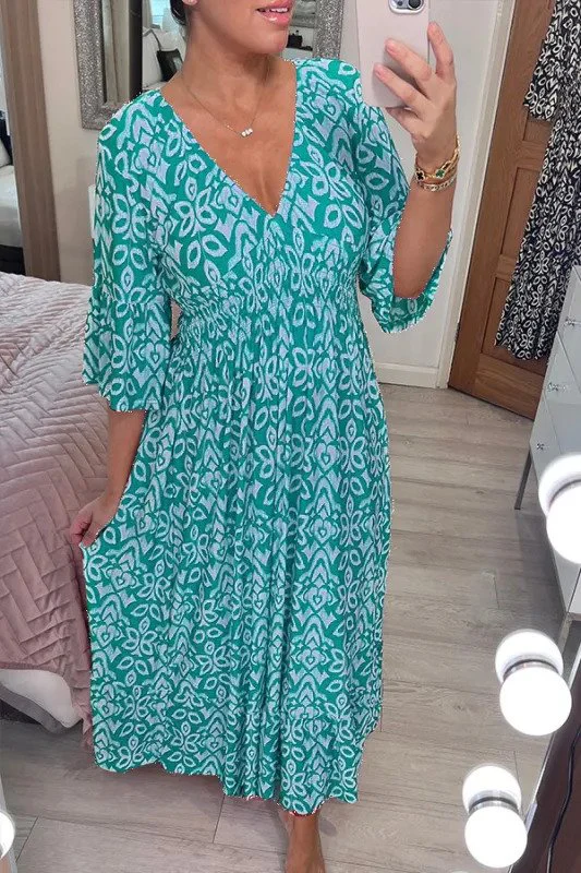 Boho Maxikleid mit sanftem Ausschnitt und mittellangen Ärmeln für besondere Anlässe