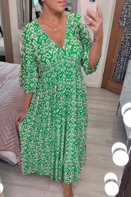 Boho Maxikleid mit sanftem Ausschnitt und mittellangen Ärmeln für besondere Anlässe