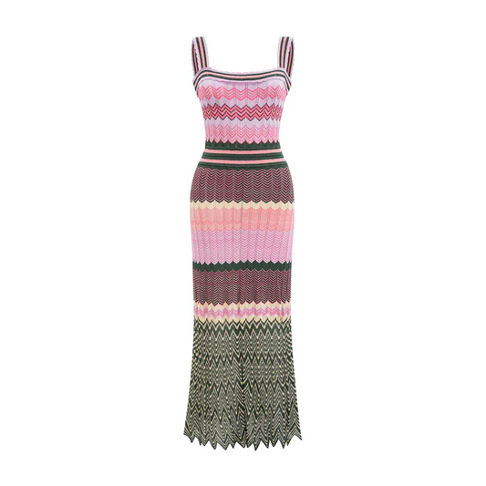 Stylisches Midikleid mit eckigem Ausschnitt und gemusterten Trägern